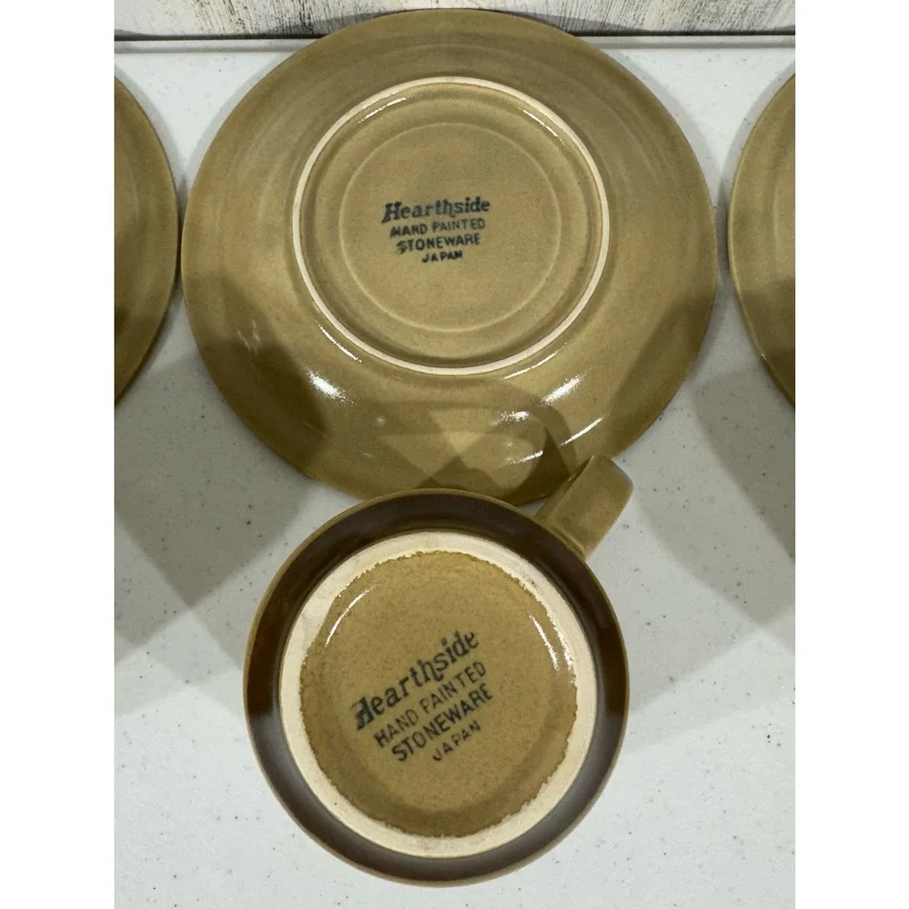 Hearthside‎ Stoneware Dogwood 4 Cups 4 Saucers Hand Painted Japan MCM